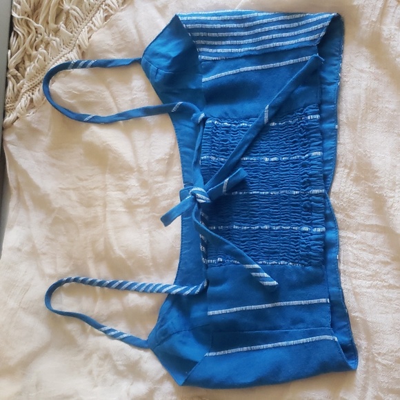 Free People blue spaghetti straps new crop top smoked back button down size XS - Picture 3 of 4